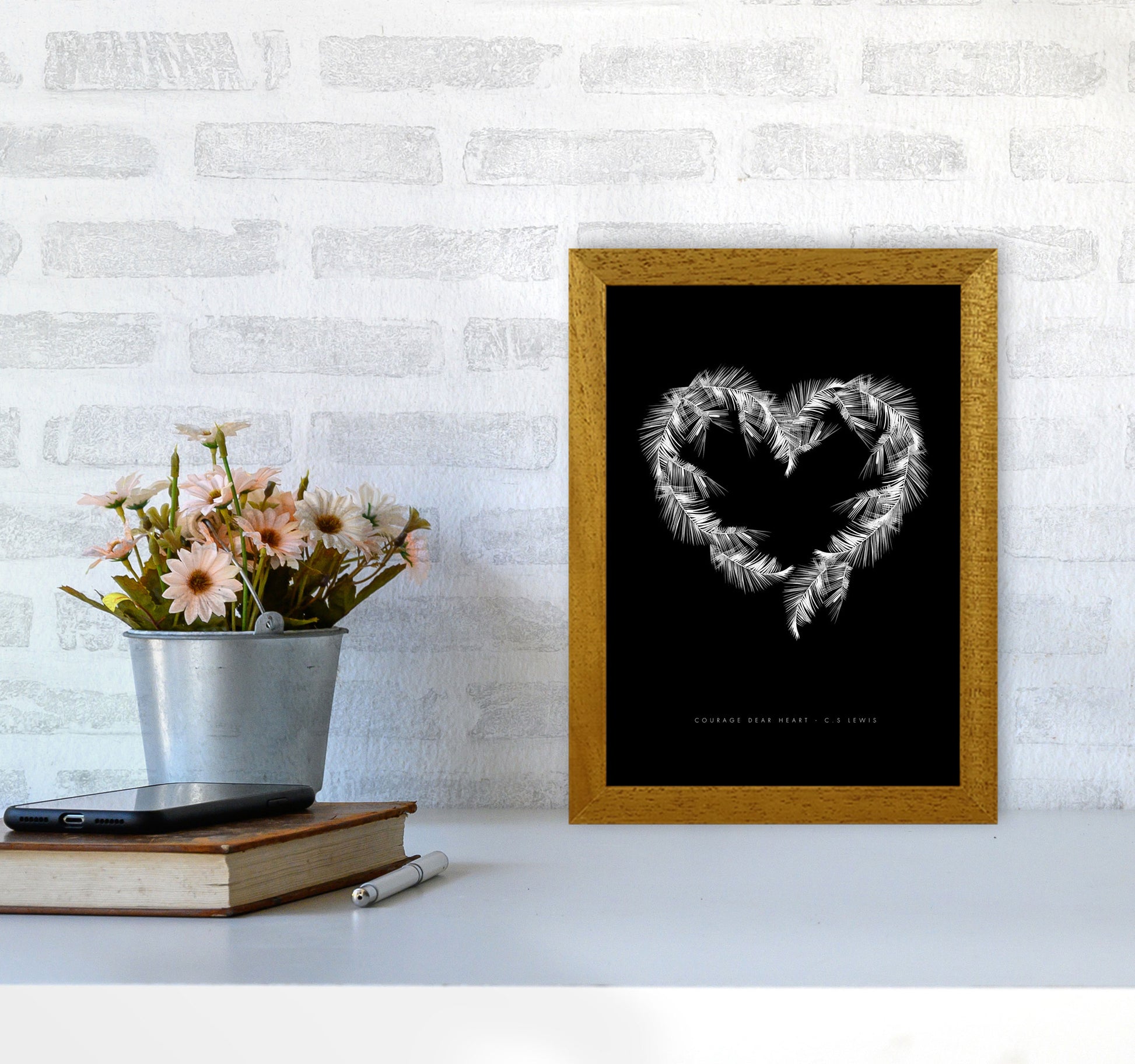 C S Lewis Courage Dear Heart Black Modern Fashion Print A4 Print Only