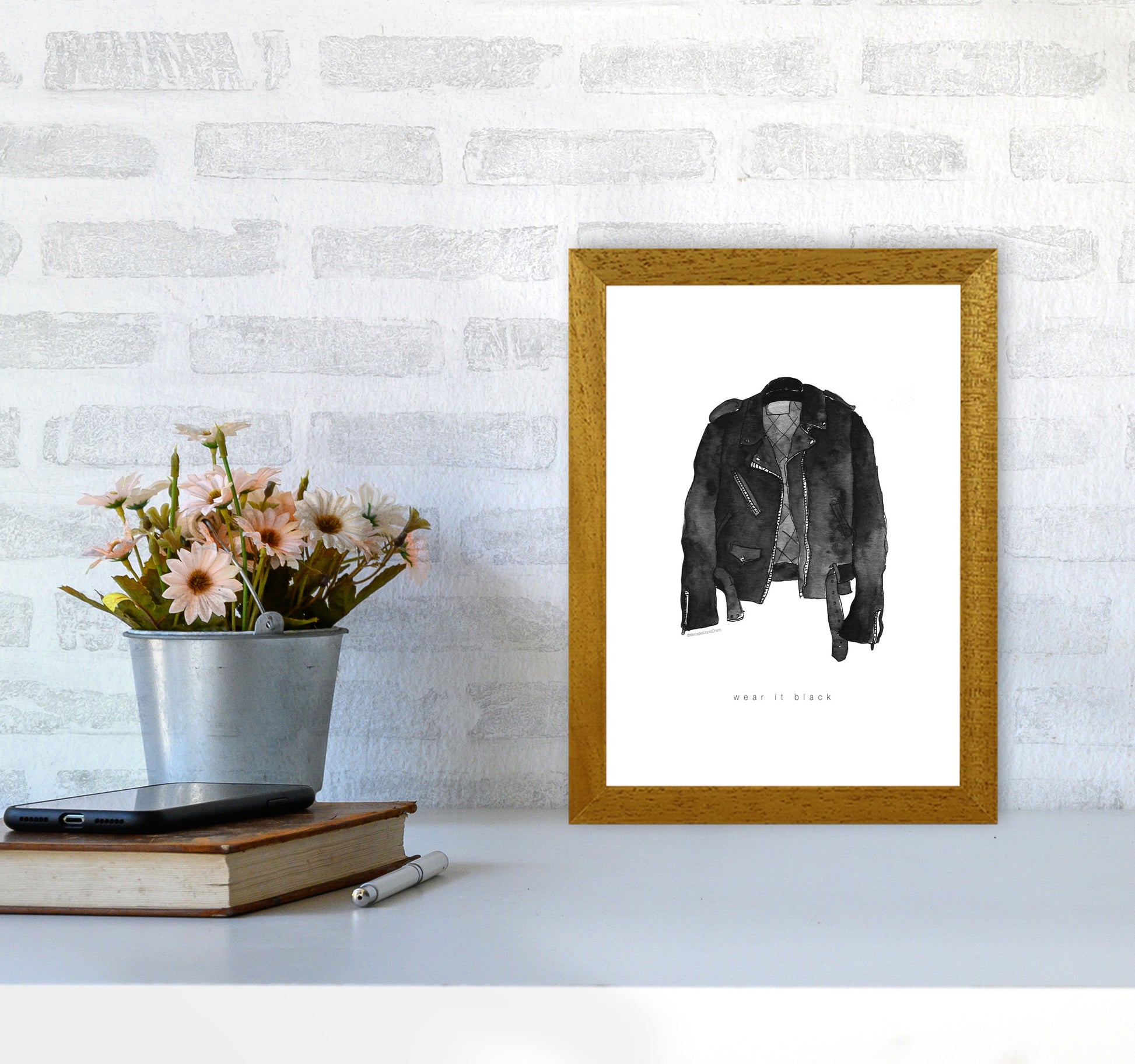 Wear It Black Leather Jacket Modern Fashion Print A4 Print Only