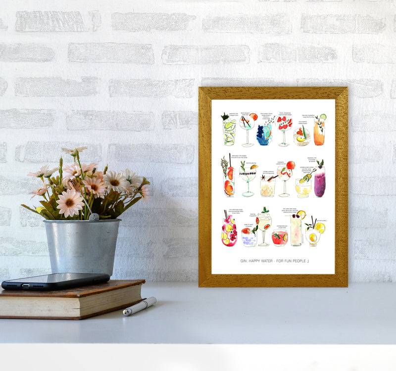 Gin: Happy Water - For Fun People, Kitchen Food & Drink Art Prints A4 Print Only