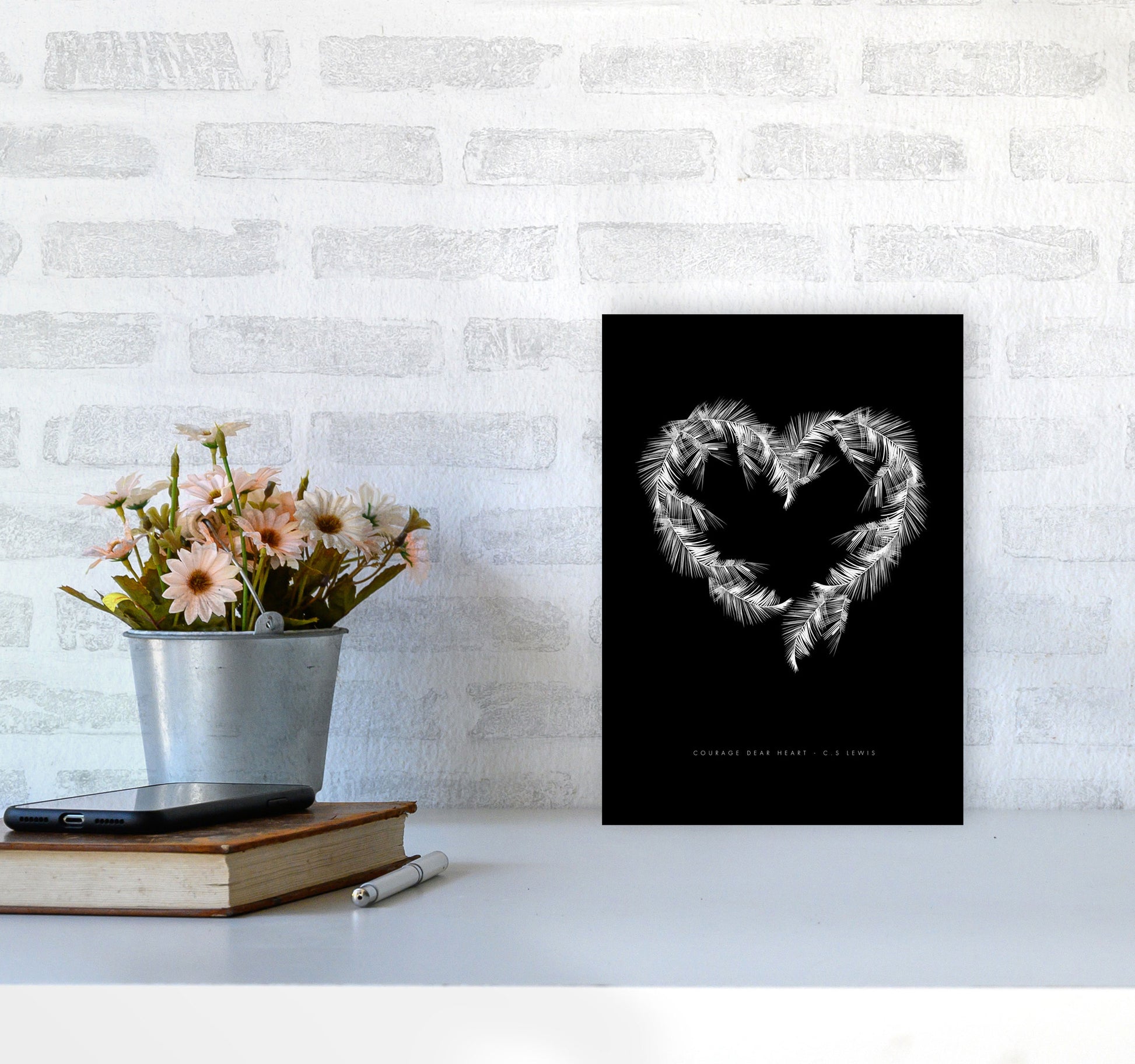 C S Lewis Courage Dear Heart Black Modern Fashion Print A4 Black Frame