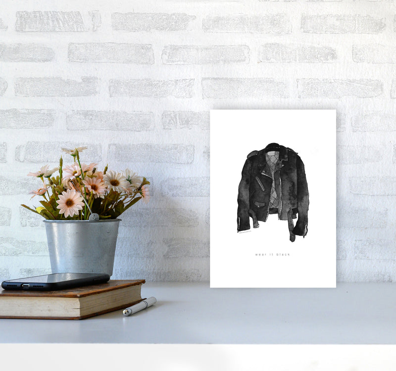 Wear It Black Leather Jacket Modern Fashion Print A4 Black Frame
