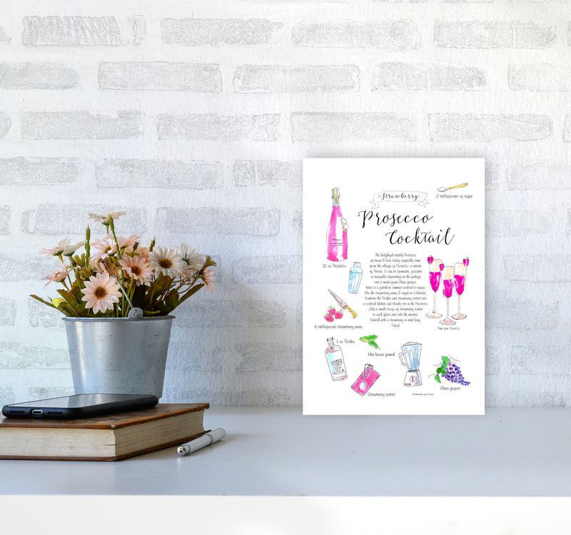 Strawberry Prosecco Cocktail Recipe, Kitchen Food & Drink Art Prints A4 Black Frame