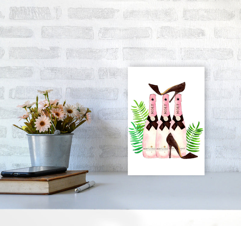 Moet And Heels, Kitchen Food & Drink Art Prints A4 Black Frame
