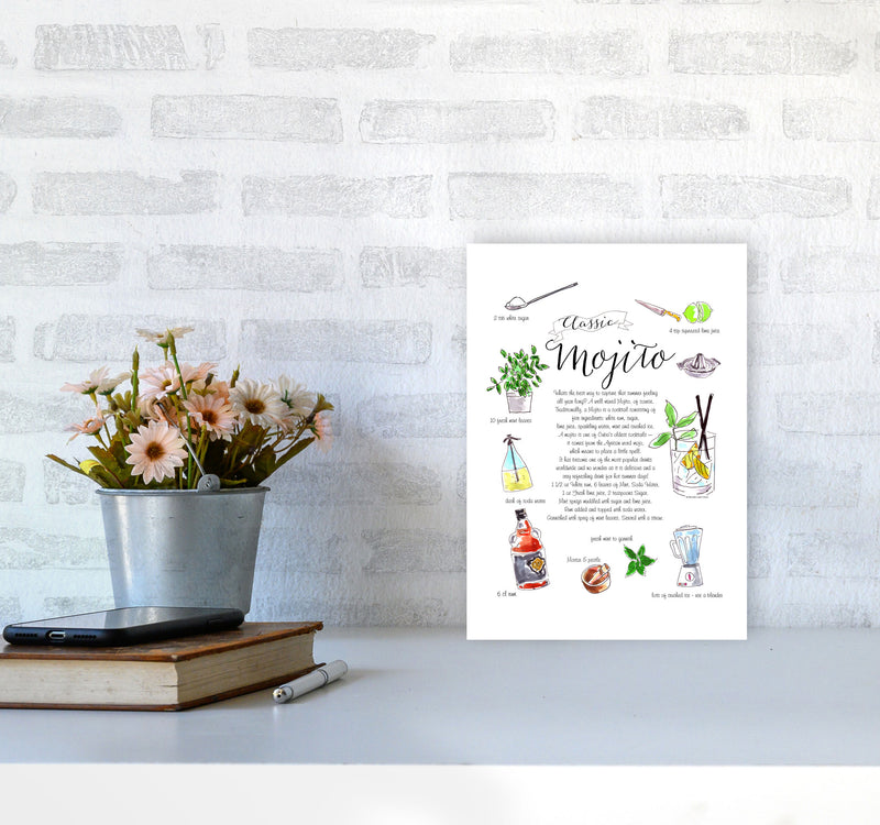 Mojito Cocktail Recipe, Kitchen Food & Drink Art Prints A4 Black Frame