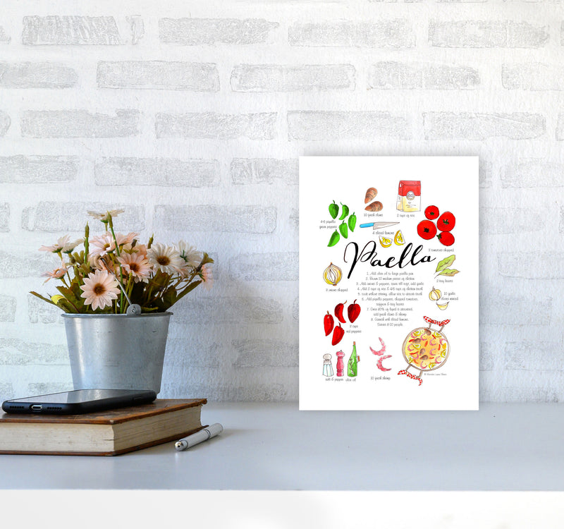 Paella Ingredients Recipe, Kitchen Food & Drink Art Prints A4 Black Frame