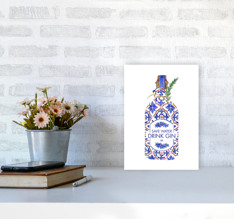 Save Water Drink Gin, Kitchen Food & Drink A4 Black Frame