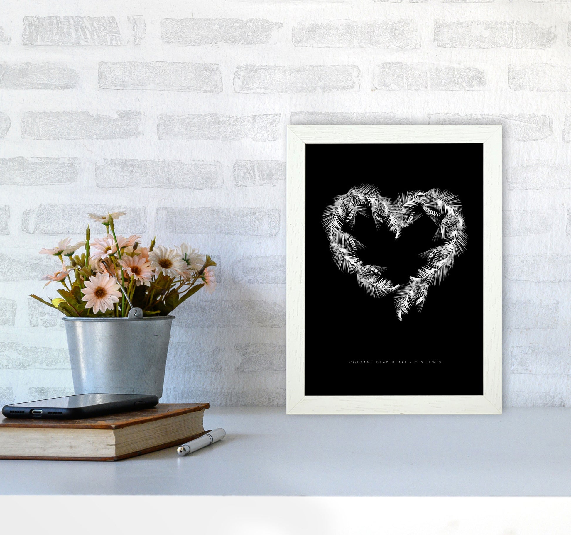 C S Lewis Courage Dear Heart Black Modern Fashion Print A4 Oak Frame