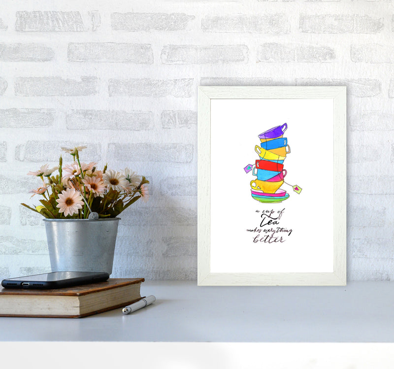 Cup Of Tea, Kitchen Food & Drink Art Prints A4 Oak Frame