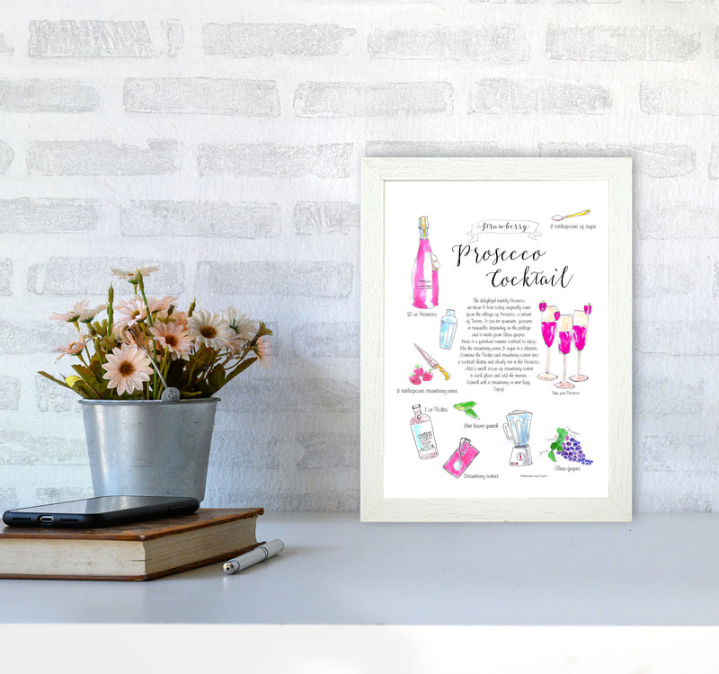 Strawberry Prosecco Cocktail Recipe, Kitchen Food & Drink Art Prints A4 Oak Frame