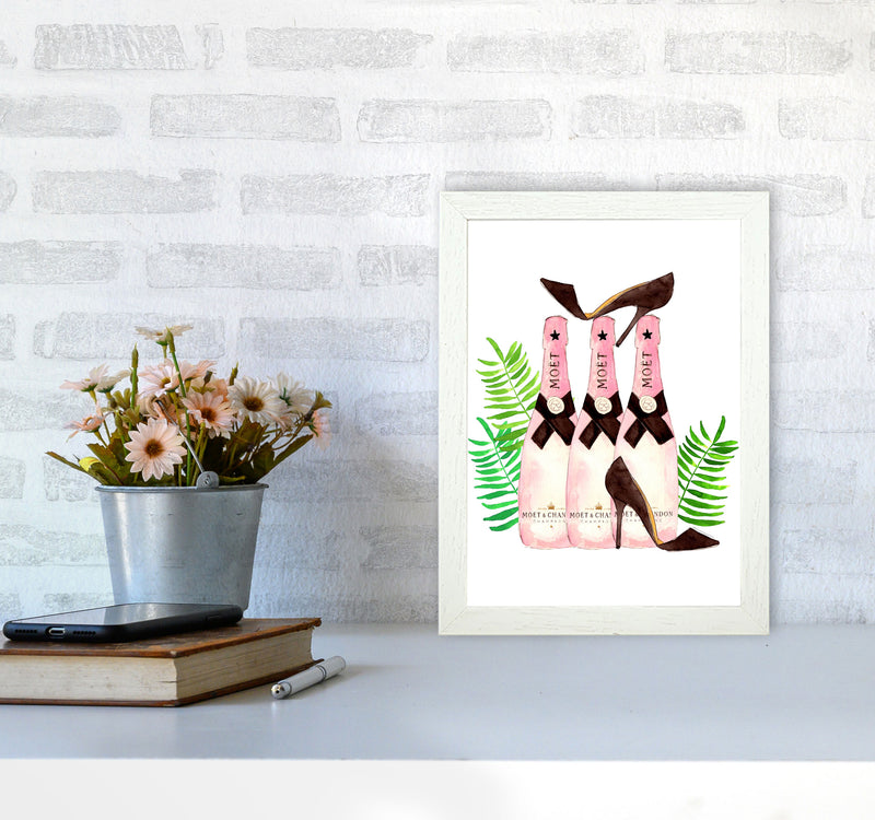 Moet And Heels, Kitchen Food & Drink Art Prints A4 Oak Frame