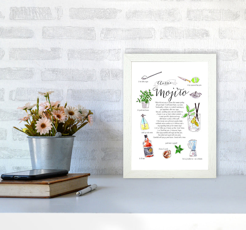 Mojito Cocktail Recipe, Kitchen Food & Drink Art Prints A4 Oak Frame