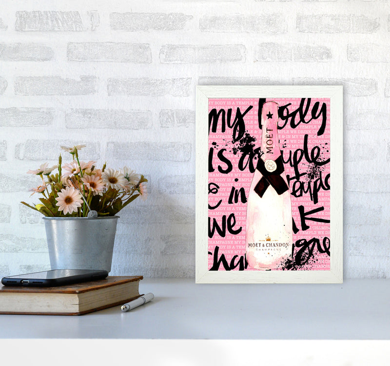My Body Is A Temple Moet, Kitchen Food & Drink Art Prints A4 Oak Frame