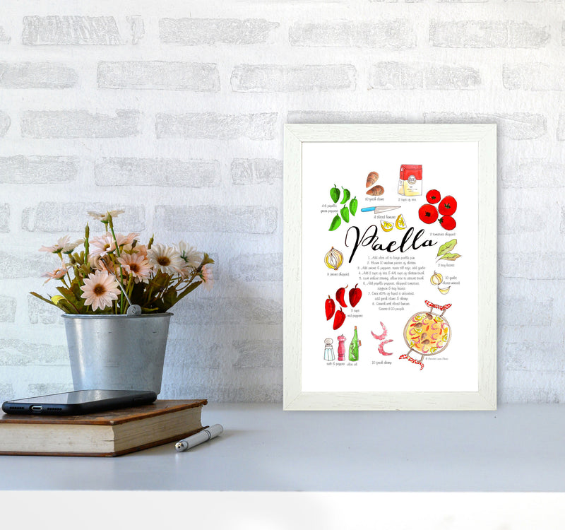 Paella Ingredients Recipe, Kitchen Food & Drink Art Prints A4 Oak Frame
