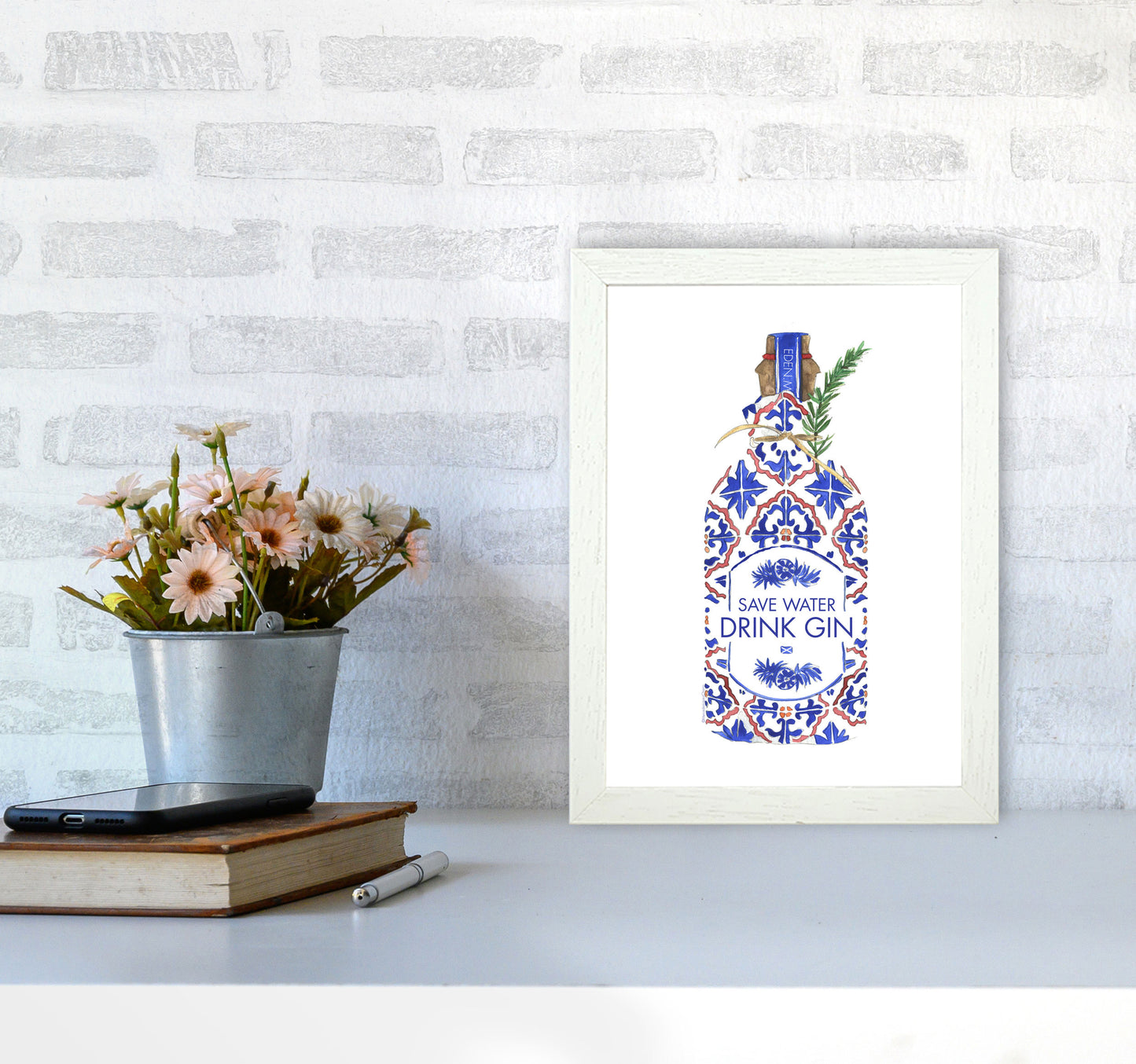 Save Water Drink Gin, Kitchen Food & Drink A4 Oak Frame