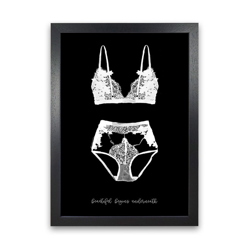 Beauty Begins Underneath Lingerie Black Modern Fashion Print Black Grain