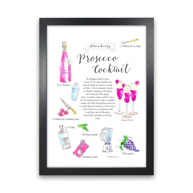 Strawberry Prosecco Cocktail Recipe, Kitchen Food & Drink Art Prints Black Grain