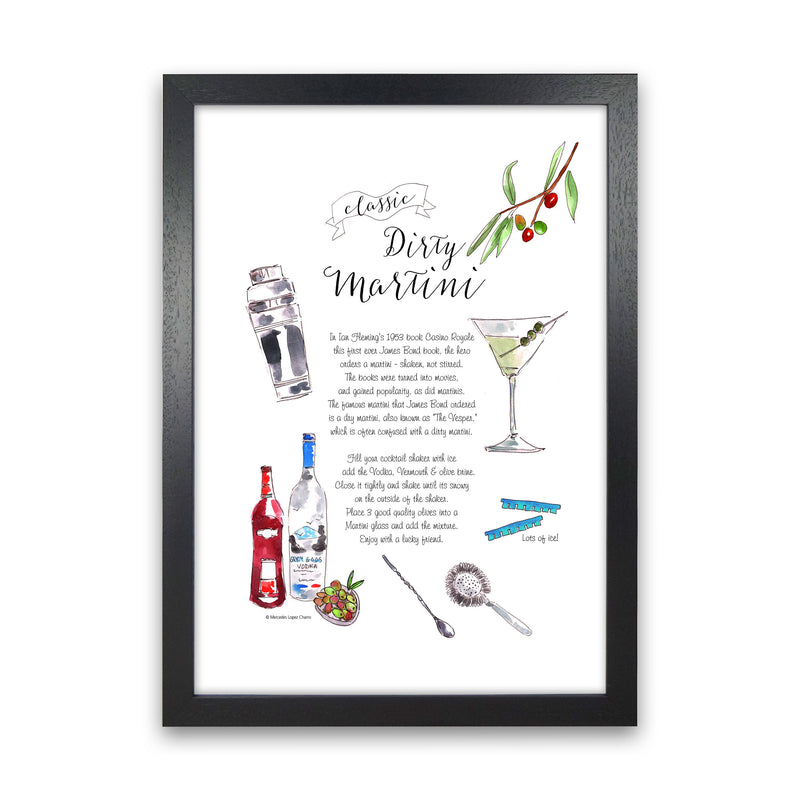 Dirty Martini Cocktail Recipe, Kitchen Food & Drink Art Prints Black Grain