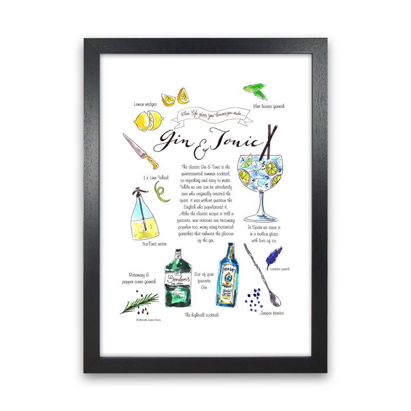 Gin And Tonic Recipe, Kitchen Food & Drink Art Prints Black Grain