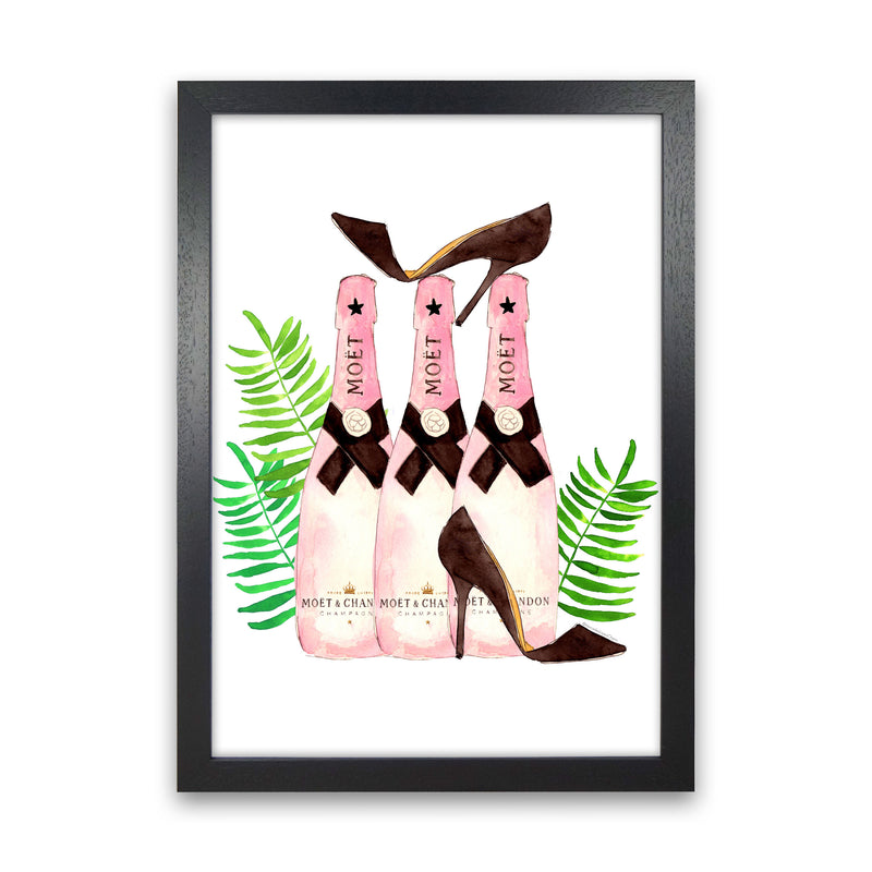 Moet And Heels, Kitchen Food & Drink Art Prints Black Grain