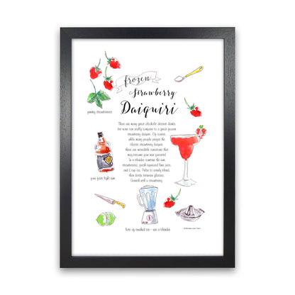 Strawberry Daiquiri Cocktail Recipe, Kitchen Food & Drink Art Prints Black Grain