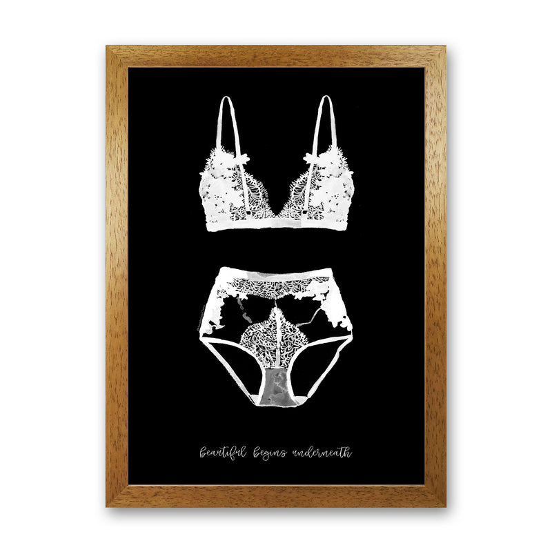 Beauty Begins Underneath Lingerie Black Modern Fashion Print Oak Grain