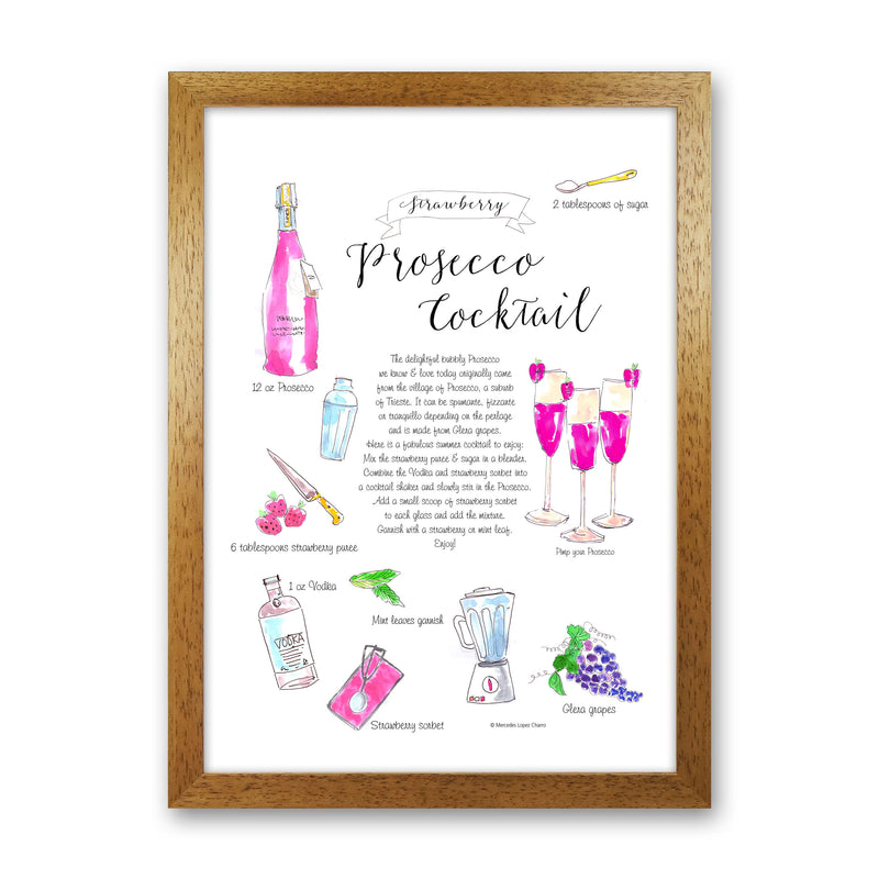 Strawberry Prosecco Cocktail Recipe, Kitchen Food & Drink Art Prints Oak Grain