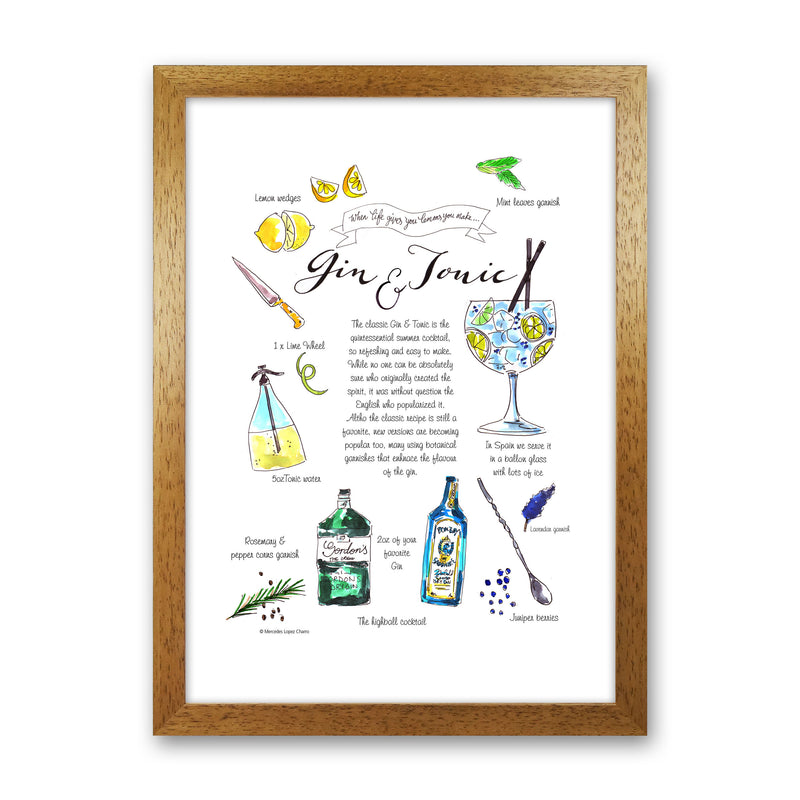 Gin And Tonic Recipe, Kitchen Food & Drink Art Prints Oak Grain