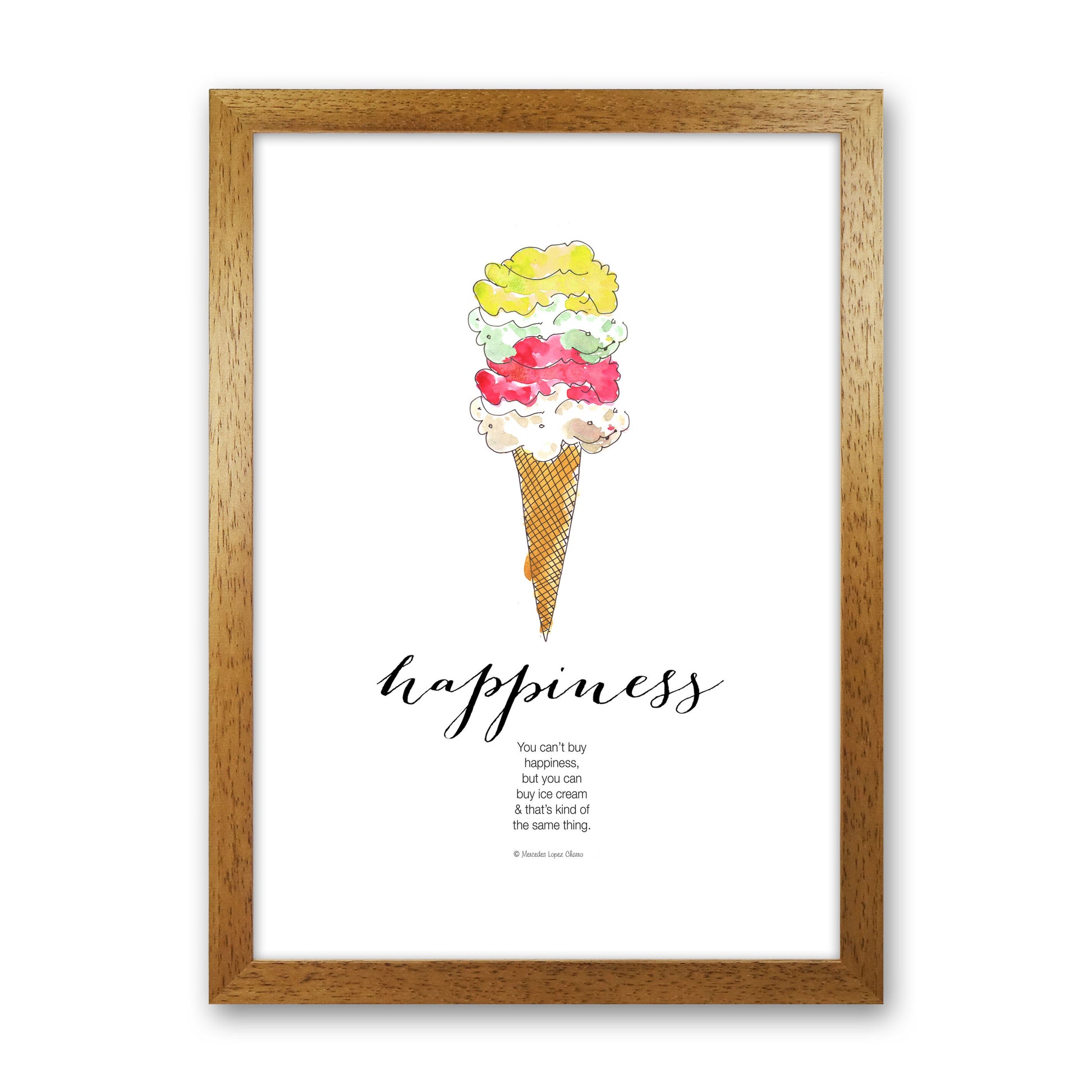 Ice Cream Happiness, Kitchen Food & Drink Art Prints Oak Grain