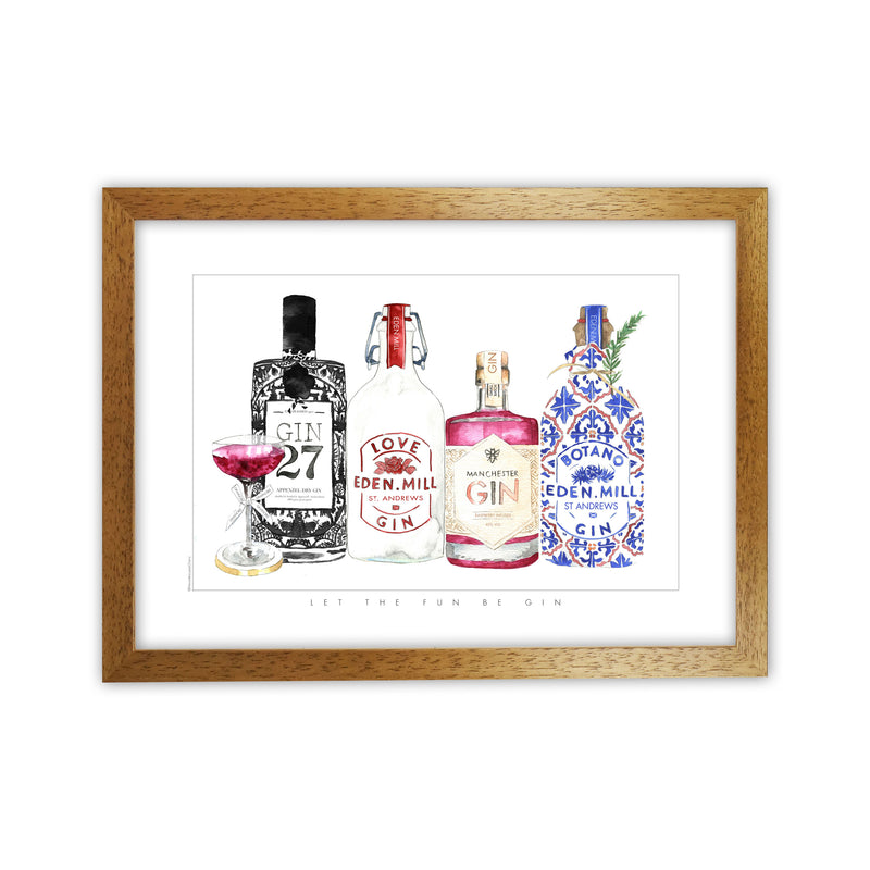 Let The Fun Be Gin, Kitchen Food & Drink Art Prints Oak Grain