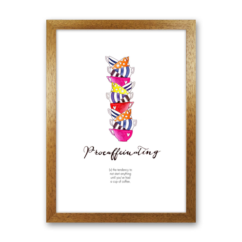 Procaffinating, Kitchen Food & Drink Art Prints Oak Grain