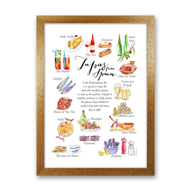 Spanish Tapas Ingredients, Kitchen Food & Drink Art Prints Oak Grain