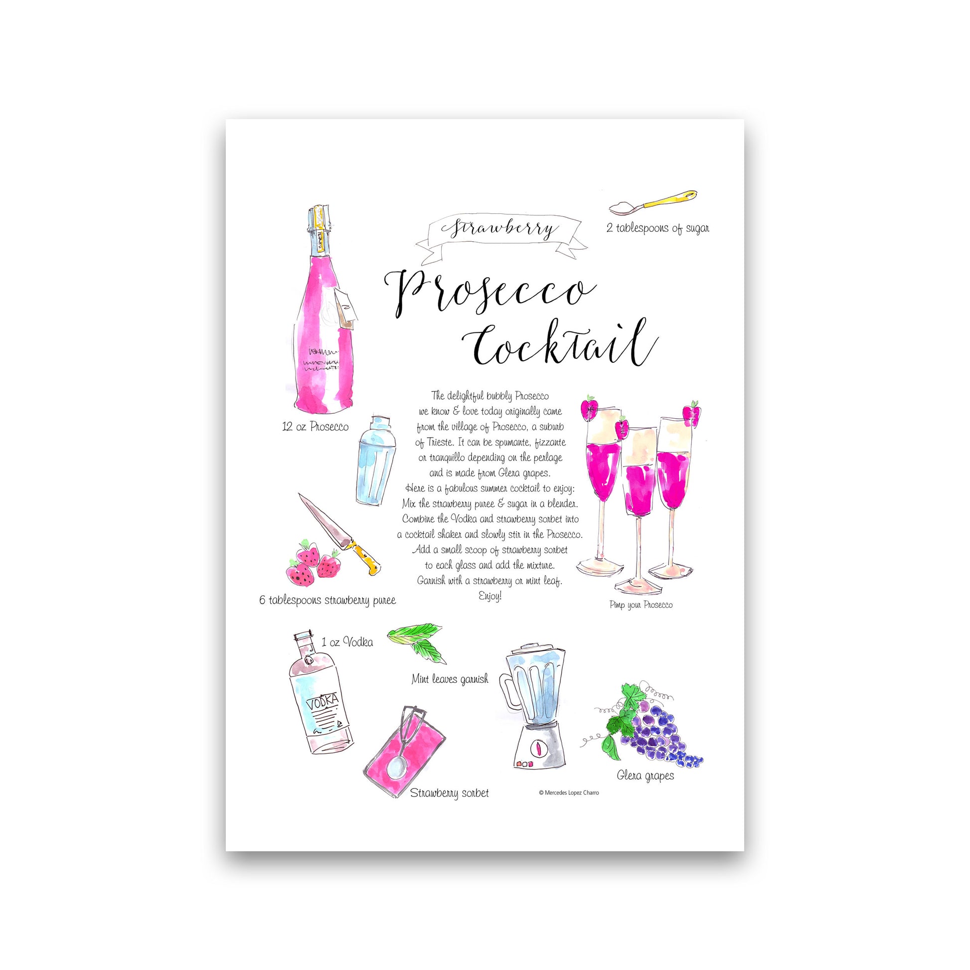 Strawberry Prosecco Cocktail Recipe, Kitchen Food & Drink Art Prints Print Only
