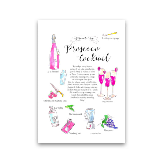 Strawberry Prosecco Cocktail Recipe, Kitchen Food & Drink Art Prints Print Only
