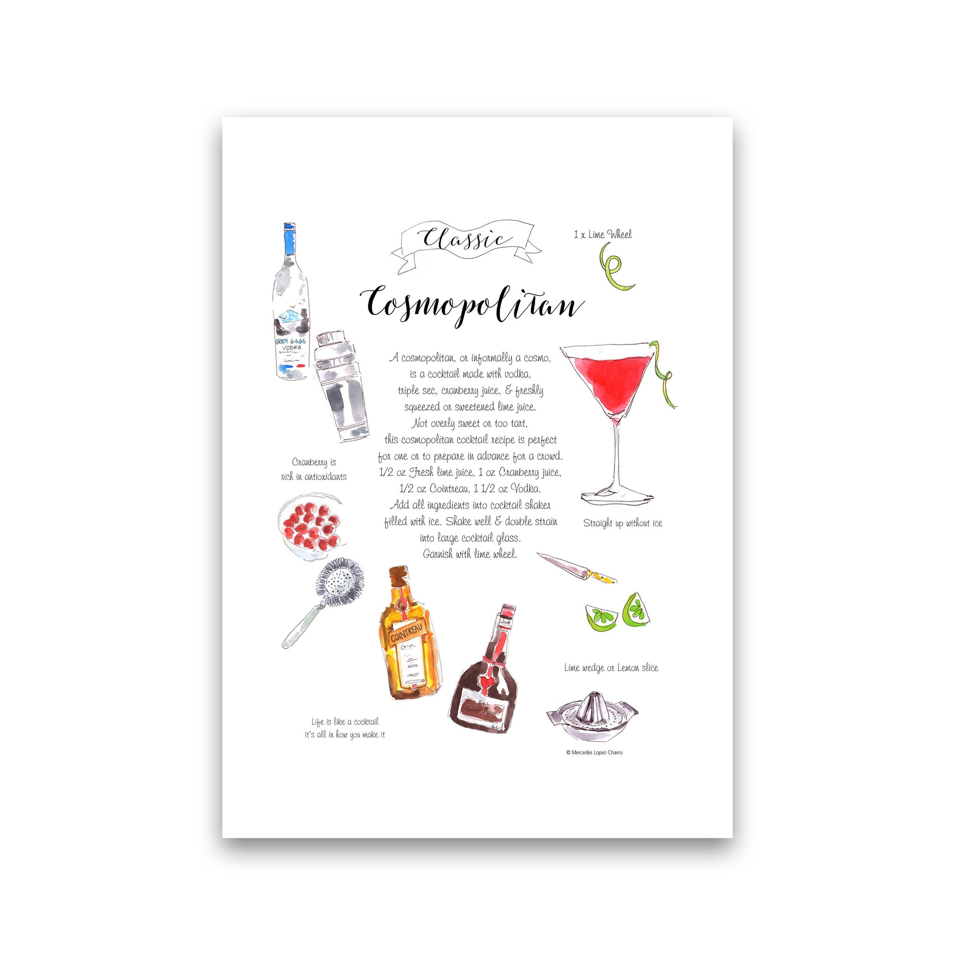 Cosmopolitan Cocktail Recipe, Kitchen Food & Drink Art Prints Print Only