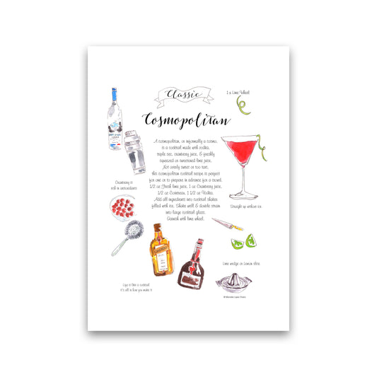 Cosmopolitan Cocktail Recipe, Kitchen Food & Drink Art Prints Print Only