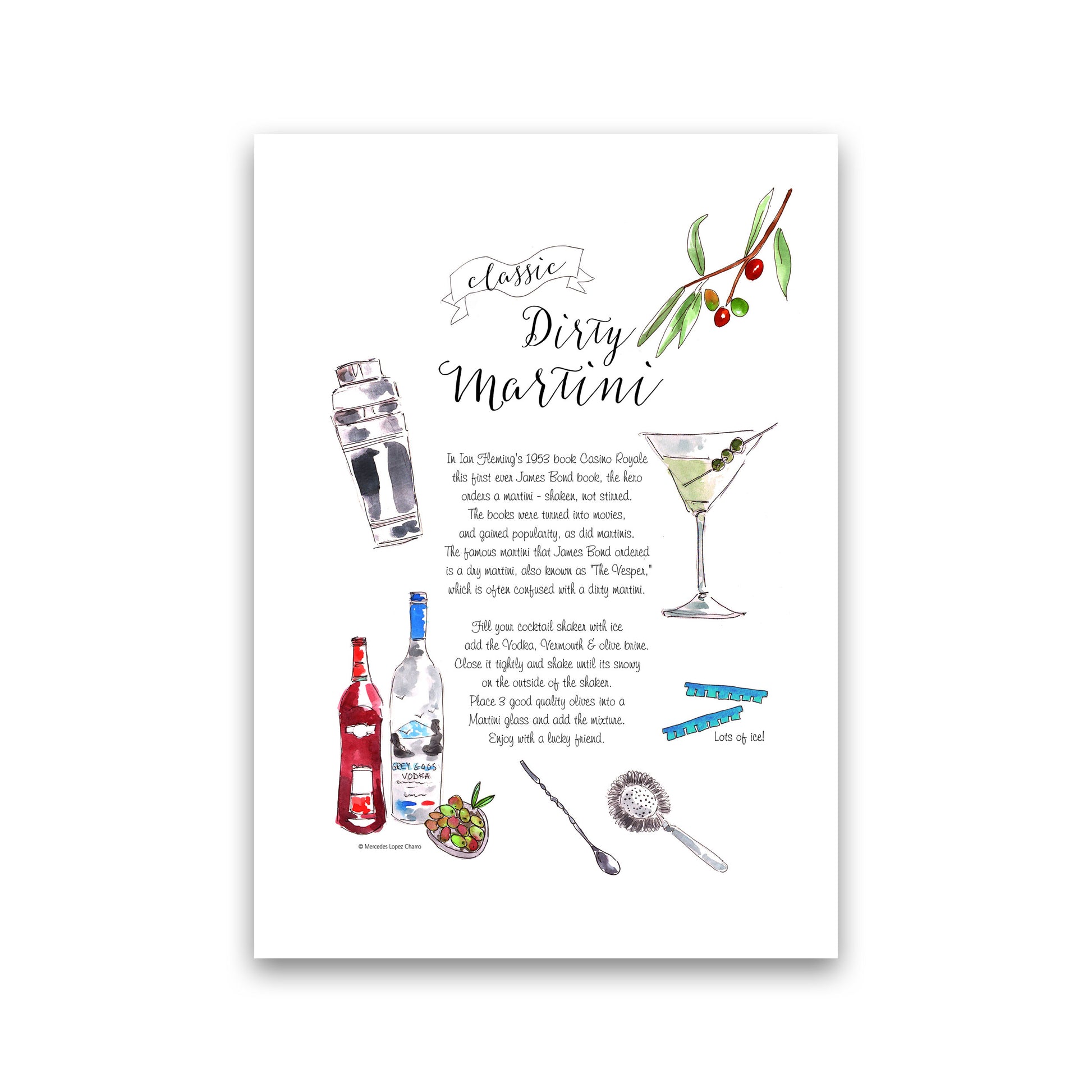 Dirty Martini Cocktail Recipe, Kitchen Food & Drink Art Prints Print Only