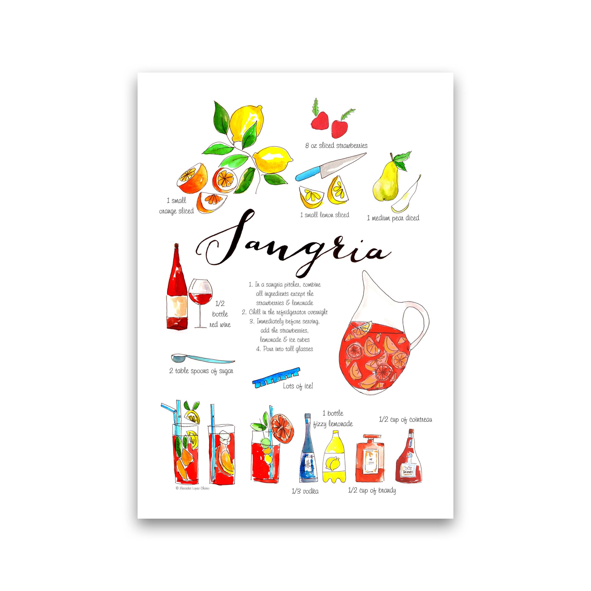 Sangria Ingredients Recipe, Kitchen Food & Drink Art Prints Print Only