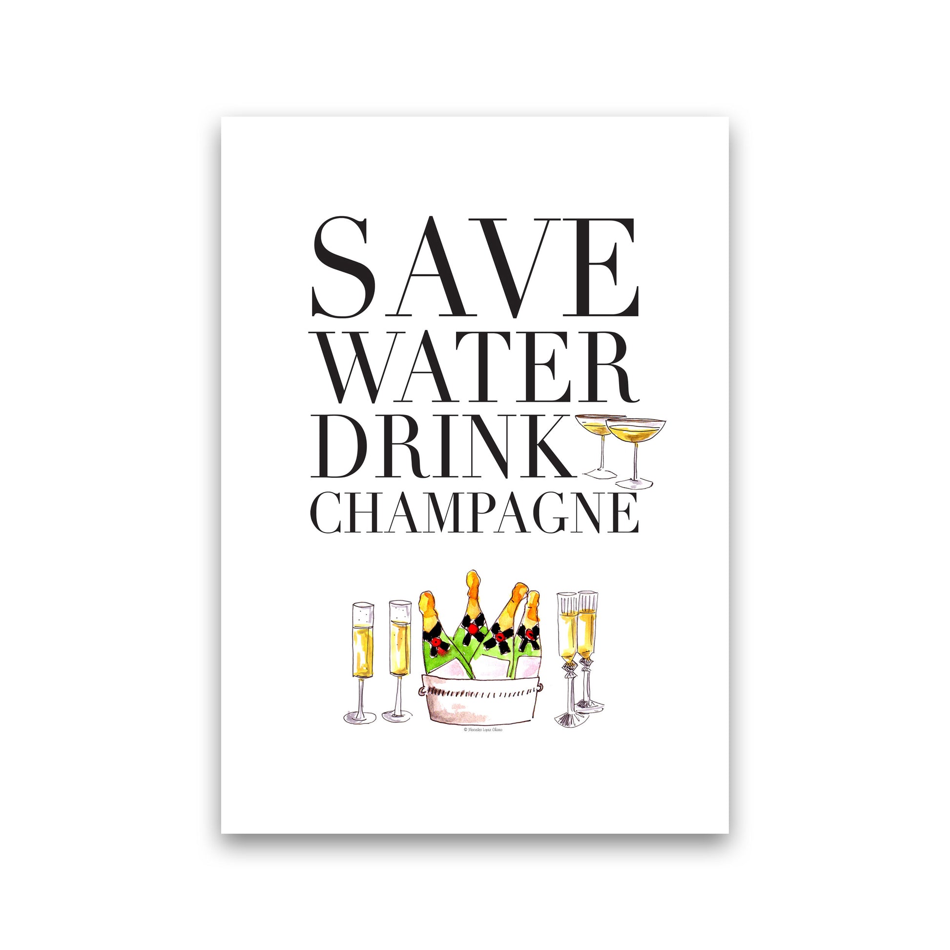 Save Water Drink Champagne, Kitchen Food & Drink Art Prints Print Only