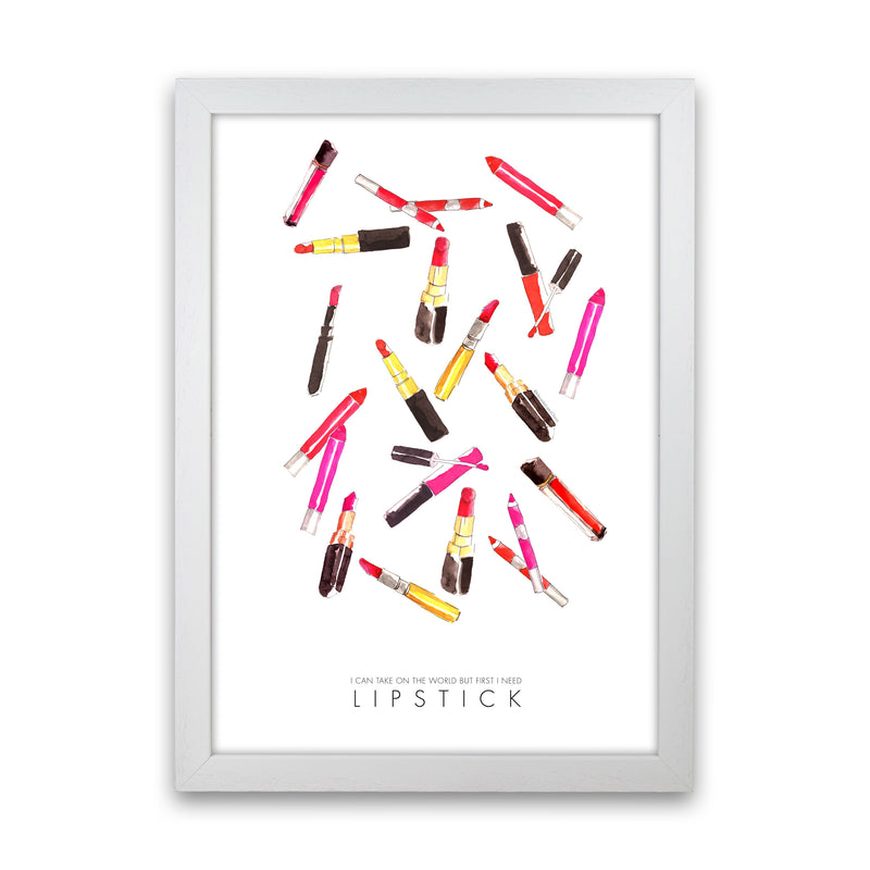 I Can Take On The World But First I Need Lipstick Modern Fashion Print White Grain