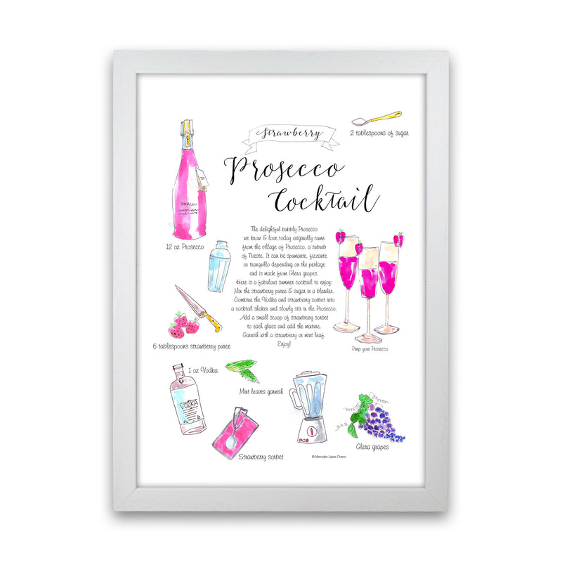 Strawberry Prosecco Cocktail Recipe, Kitchen Food & Drink Art Prints White Grain