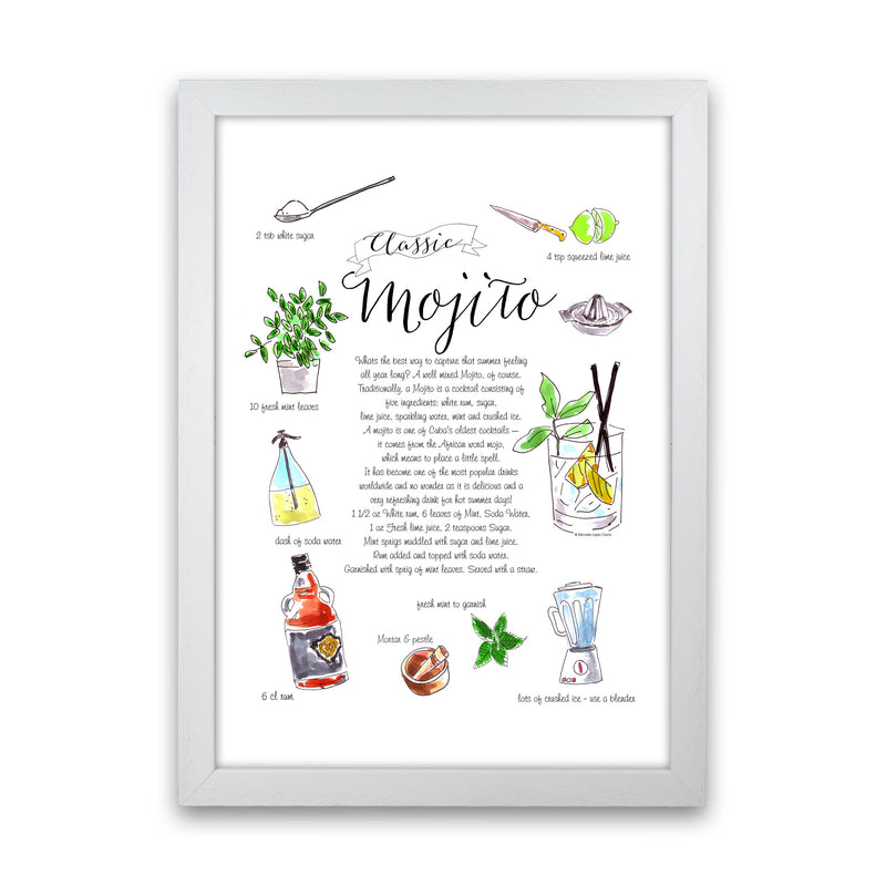 Mojito Cocktail Recipe, Kitchen Food & Drink Art Prints White Grain