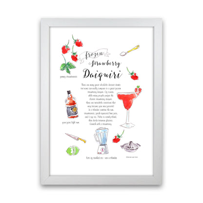Strawberry Daiquiri Cocktail Recipe, Kitchen Food & Drink Art Prints White Grain