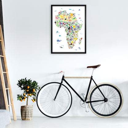 Animal Map of Africa Nursery Art Print by Michael Tompsett A1 White Frame