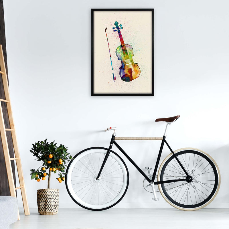 Violin Watercolour Multi-Colour Print by Michael Tompsett A1 White Frame