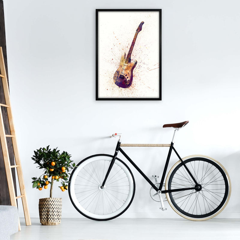Electric Guitar Watercolour  by Michael Tompsett A1 White Frame