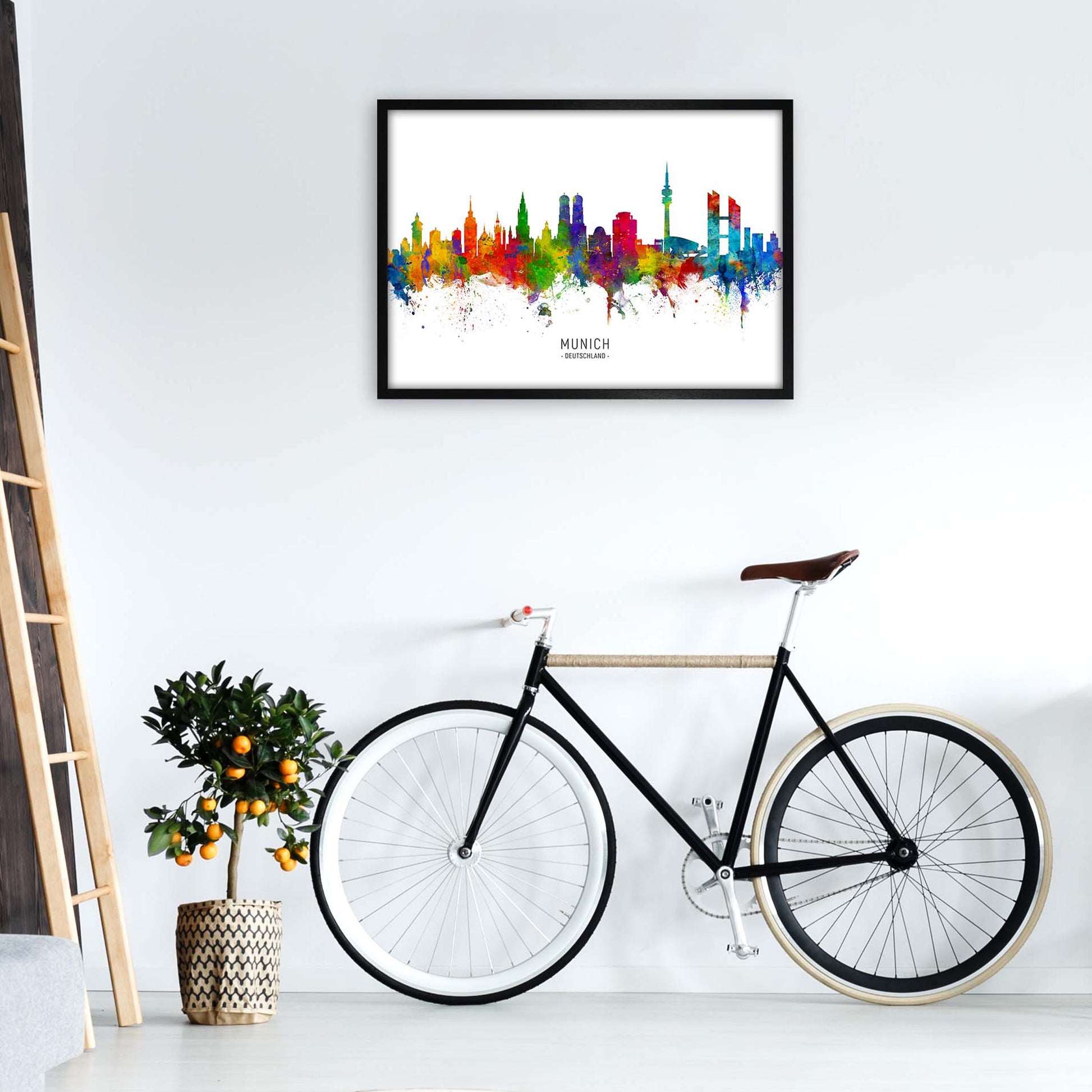 Munich Deutschland Skyline Art Print by Michael Tompsett A1 White Frame