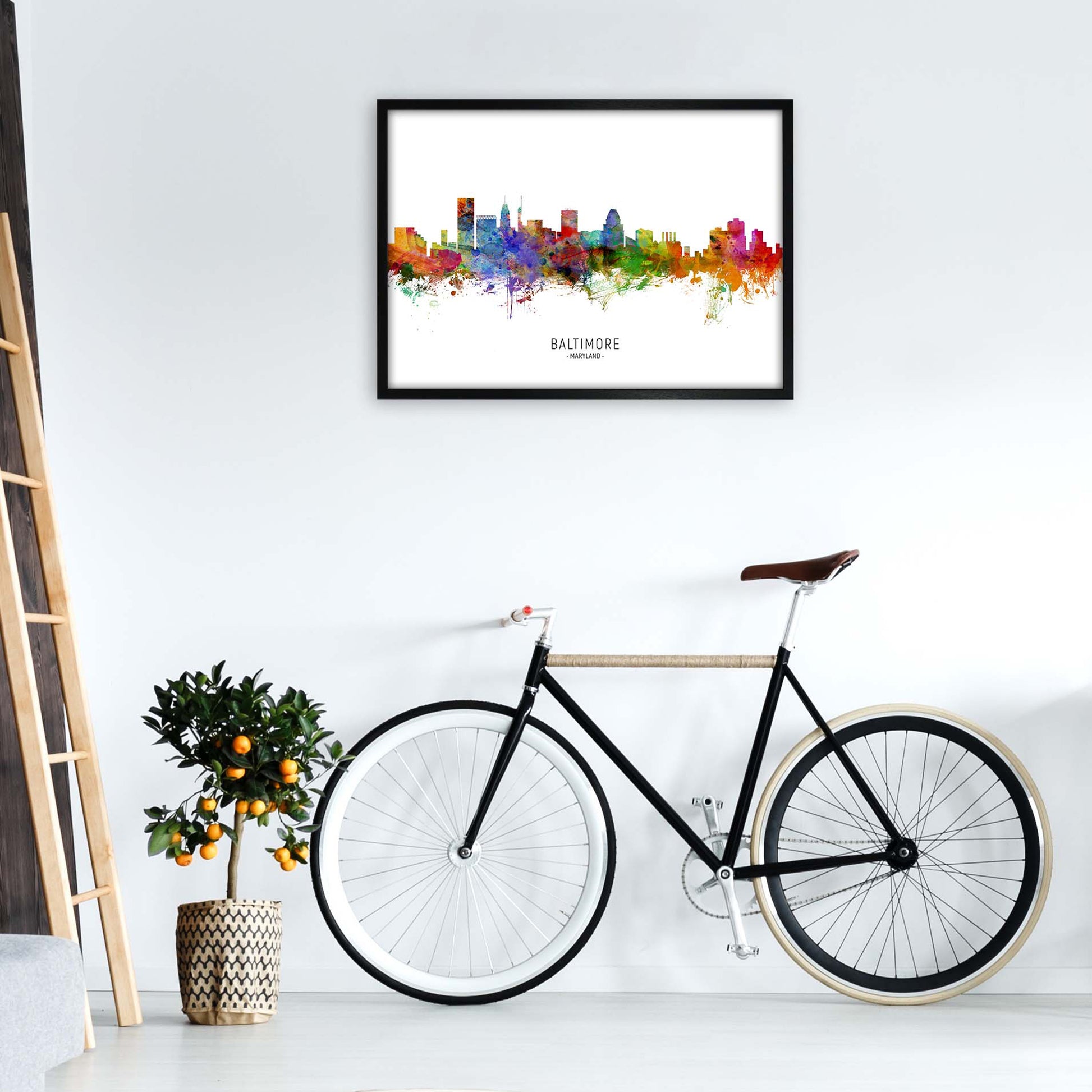 Baltimore Maryland Skyline Art Print by Michael Tompsett A1 White Frame