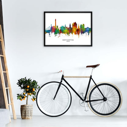Northampton England Skyline Art Print by Michael Tompsett A1 White Frame