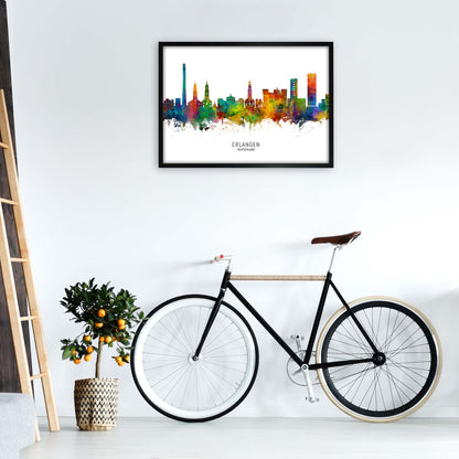 Erlangen Deutschland Skyline Art Print by Michael Tompsett A1 White Frame