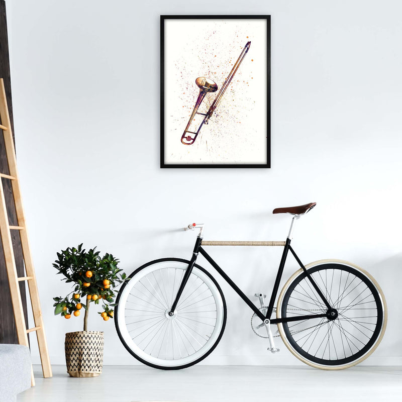Trombone Watercolour Art Print by Michael Tompsett A1 White Frame